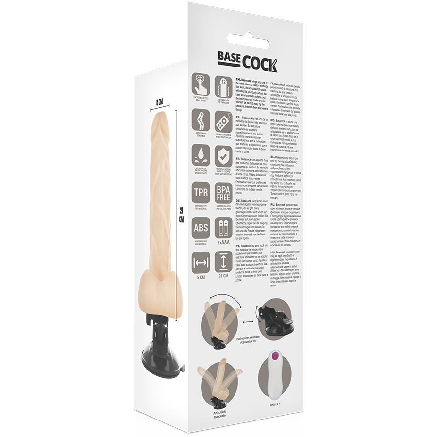 BASECOCK - ARTIKULIERBARER VIBRATOR NATÜRLICH MIT FERNBEDIENUNG 21 CM -O- 5 CM für sinnliche Momente allein oder zu zweit