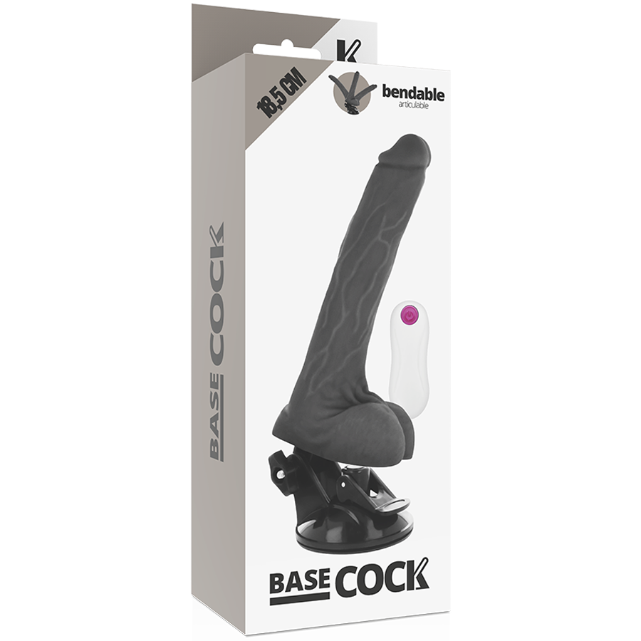 BASECOCK - ARTIKULIERBARER VIBRATOR MIT FERNBEDIENUNG SCHWARZ 18.5 CM -O- 4 CM für sinnliche Momente allein oder zu zweit