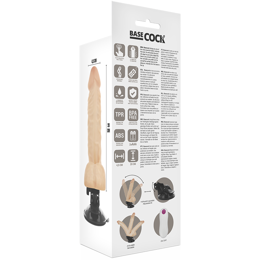 BASECOCK - ARTIKULIERBARER VIBRATOR NATÜRLICH FERNBEDIENUNG 20 CM -O- 4.5 CM für sinnliche Momente allein oder zu zweit