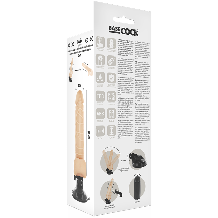BASECOCK - REALISTISCHER NATÜRLICHER MIT FERNBEDIENUNG VIBRATOR 18.5 CM -O- 4CM für sinnliche Momente allein oder zu zweit