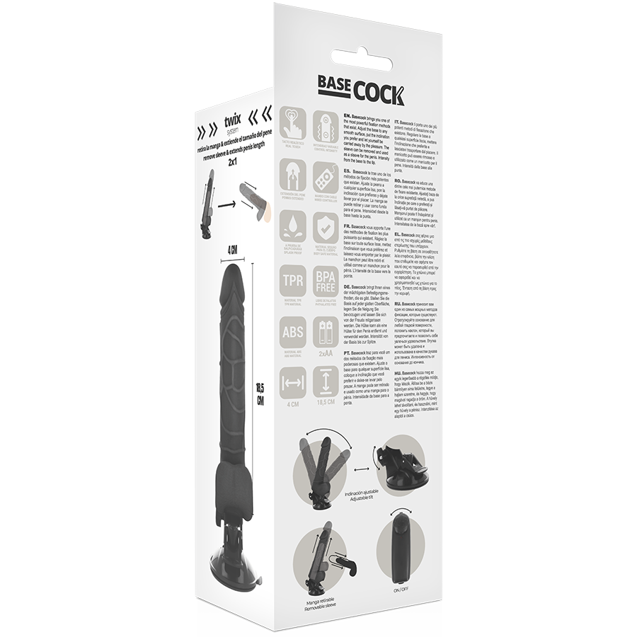 BASECOCK - REALISTISCHER VIBRATOR MIT FERNBEDIENUNG SCHWARZ 18.5 CM -O- 4CM für sinnliche Momente allein oder zu zweit