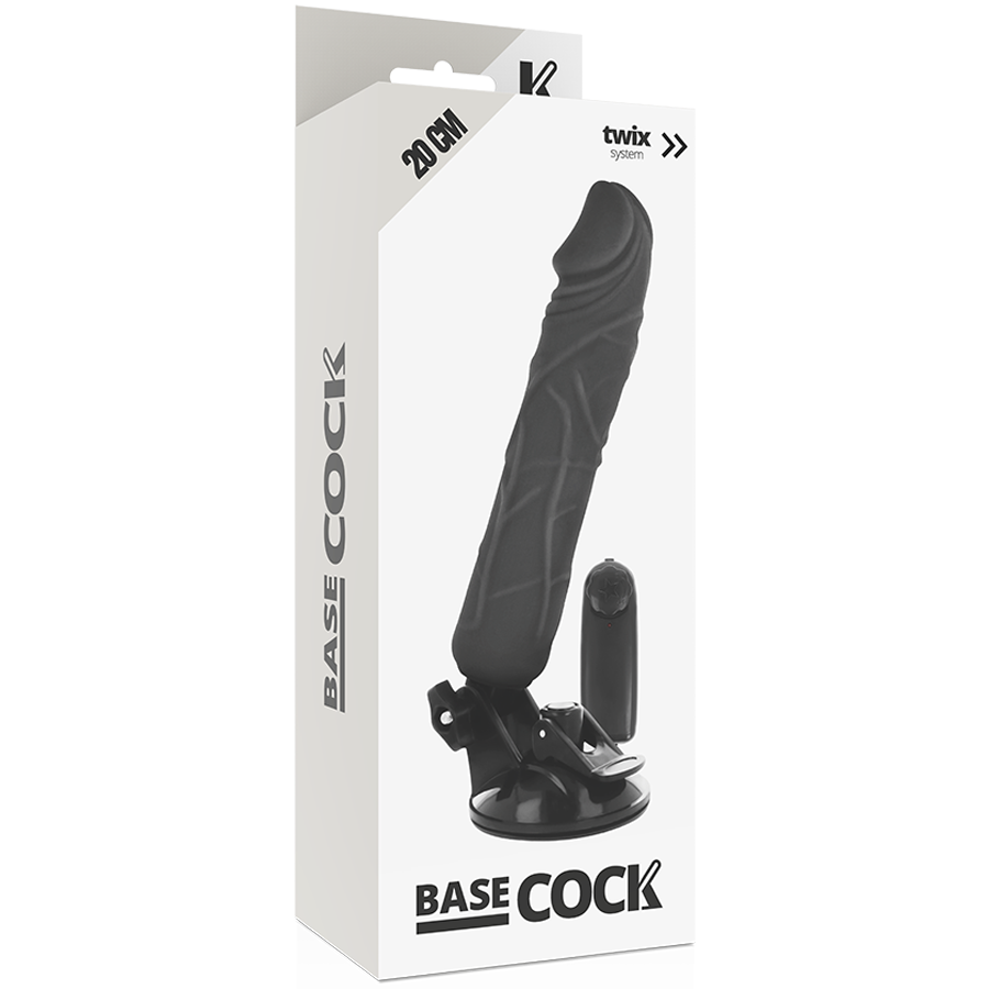 BASECOCK - REALISTISCHER VIBRATOR MIT FERNBEDIENUNG SCHWARZ 20 CM -O- 4 CM hochwertiges Sextoy bei Secret Pulse