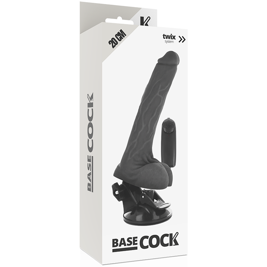 BASECOCK - REALISTISCHER VIBRATOR MIT FERNBEDIENUNG SCHWARZ MIT HODEN 20 CM -O- 4 CM hochwertiges Sextoy bei Secret Pulse