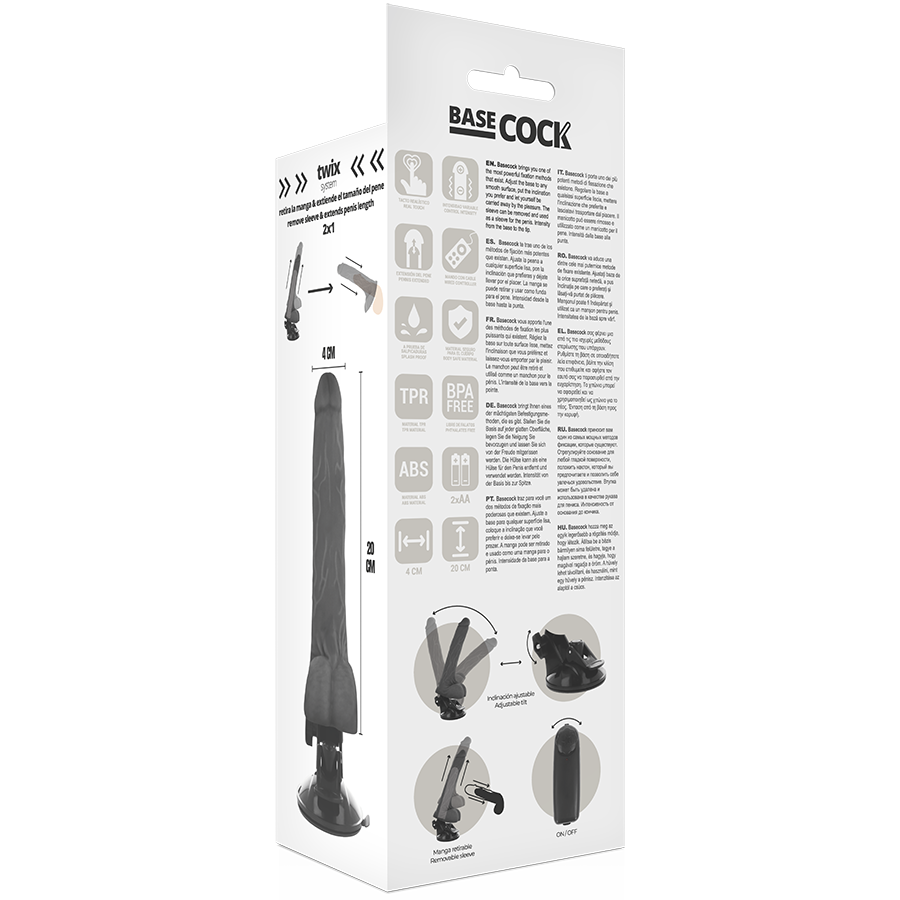 BASECOCK - REALISTISCHER VIBRATOR MIT FERNBEDIENUNG SCHWARZ MIT HODEN 20 CM -O- 4 CM für sinnliche Momente allein oder zu zweit