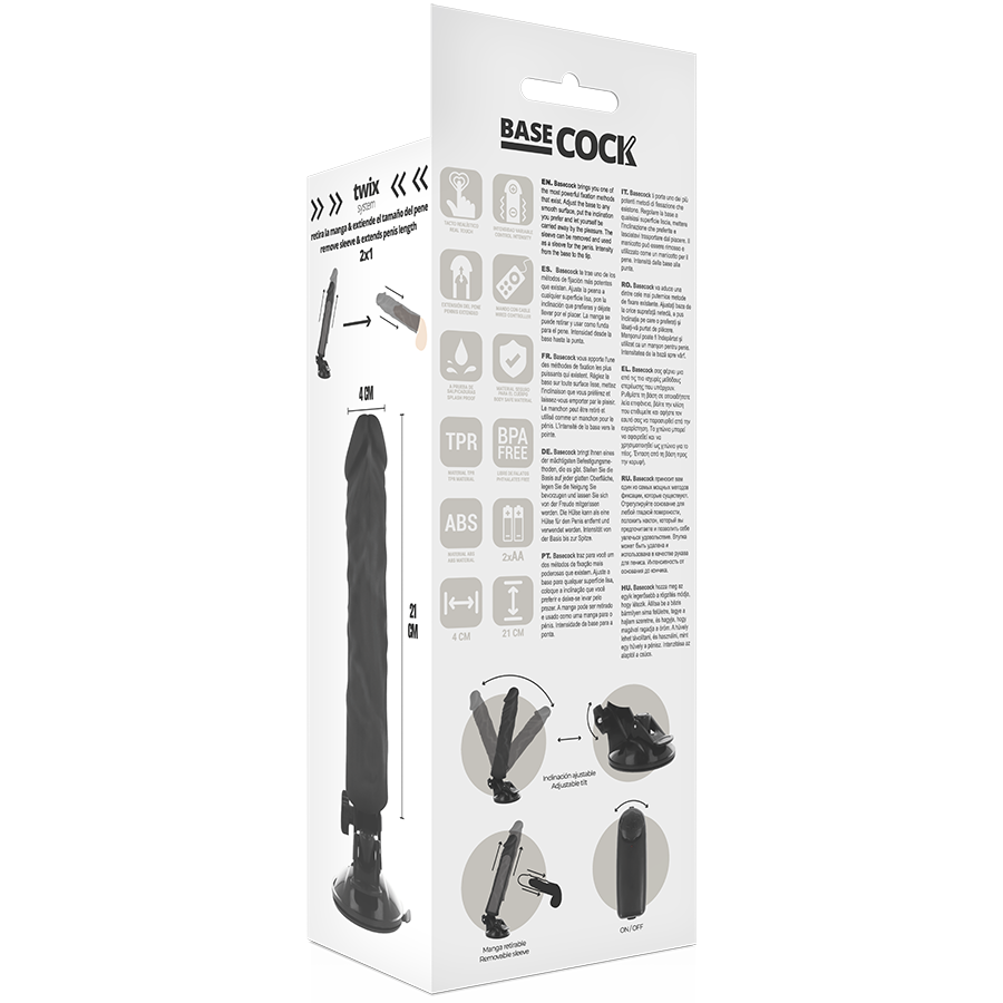 BASECOCK - REALISTISCHER VIBRATOR MIT FERNBEDIENUNG SCHWARZ 21 CM -O- 4 CM für sinnliche Momente allein oder zu zweit