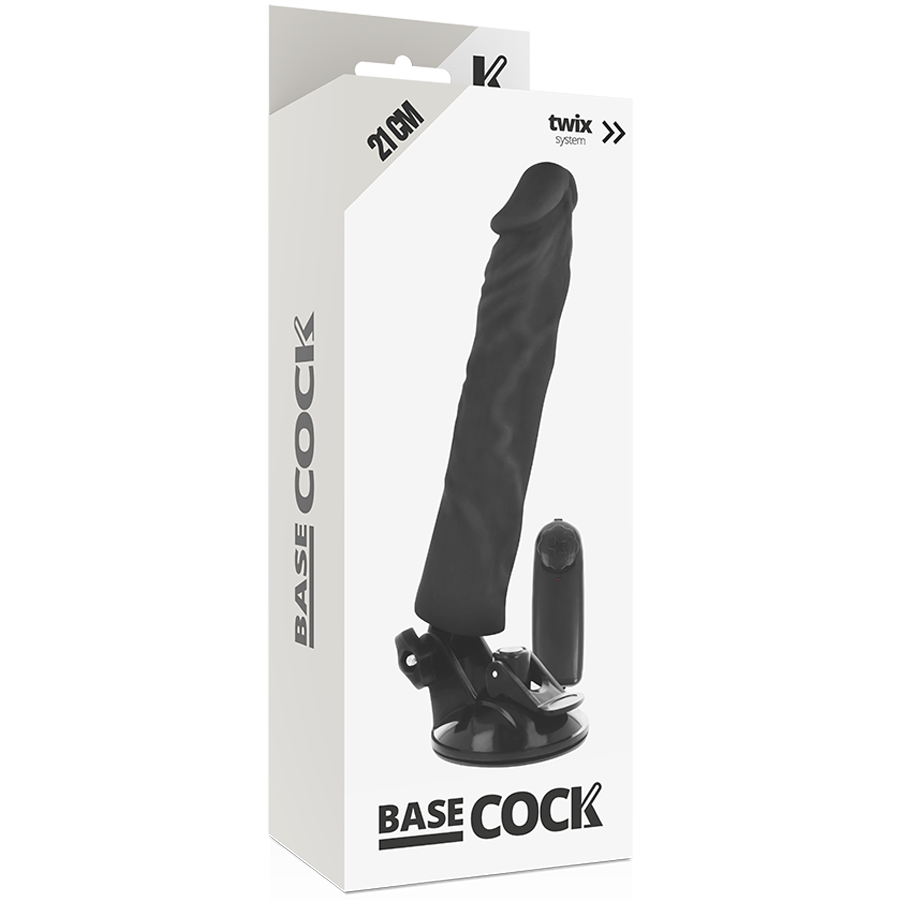 BASECOCK - REALISTISCHER VIBRATOR MIT FERNBEDIENUNG SCHWARZ 21 CM -O- 4 CM hochwertiges Sextoy bei Secret Pulse