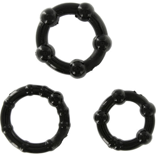 SEVEN CREATIONS - SET AUS DREI SCHWARZEN PENISRINGEN Set Produktansicht