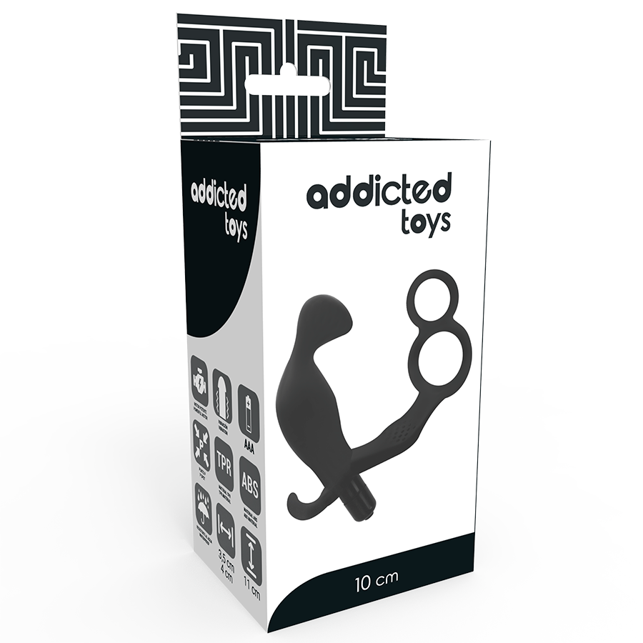 ADDICTED TOYS - ANALPLUG MIT DOPPELTEM PENISRING UND HODEN SCHWARZ für sinnliche und diskrete Momente