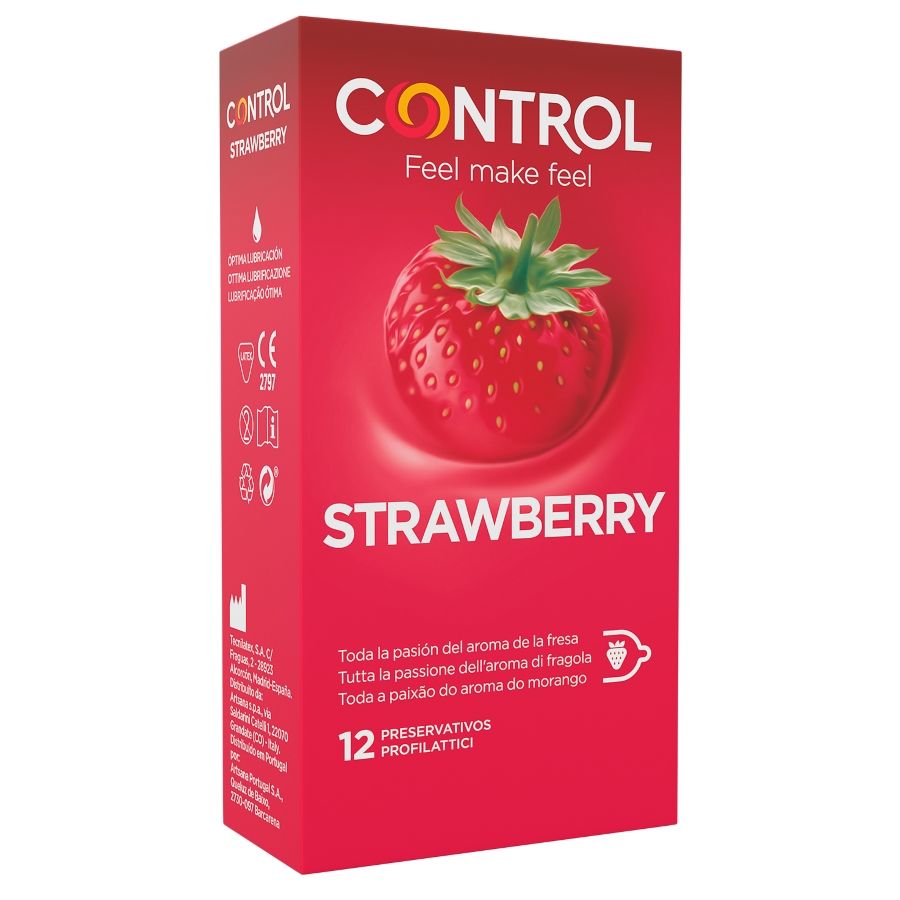 Control Passt Strawberry Kondome 12er-Pack – Aromatisiert mit Erdbeergeschmack & Adapta-Form Kondome diskret online kaufen