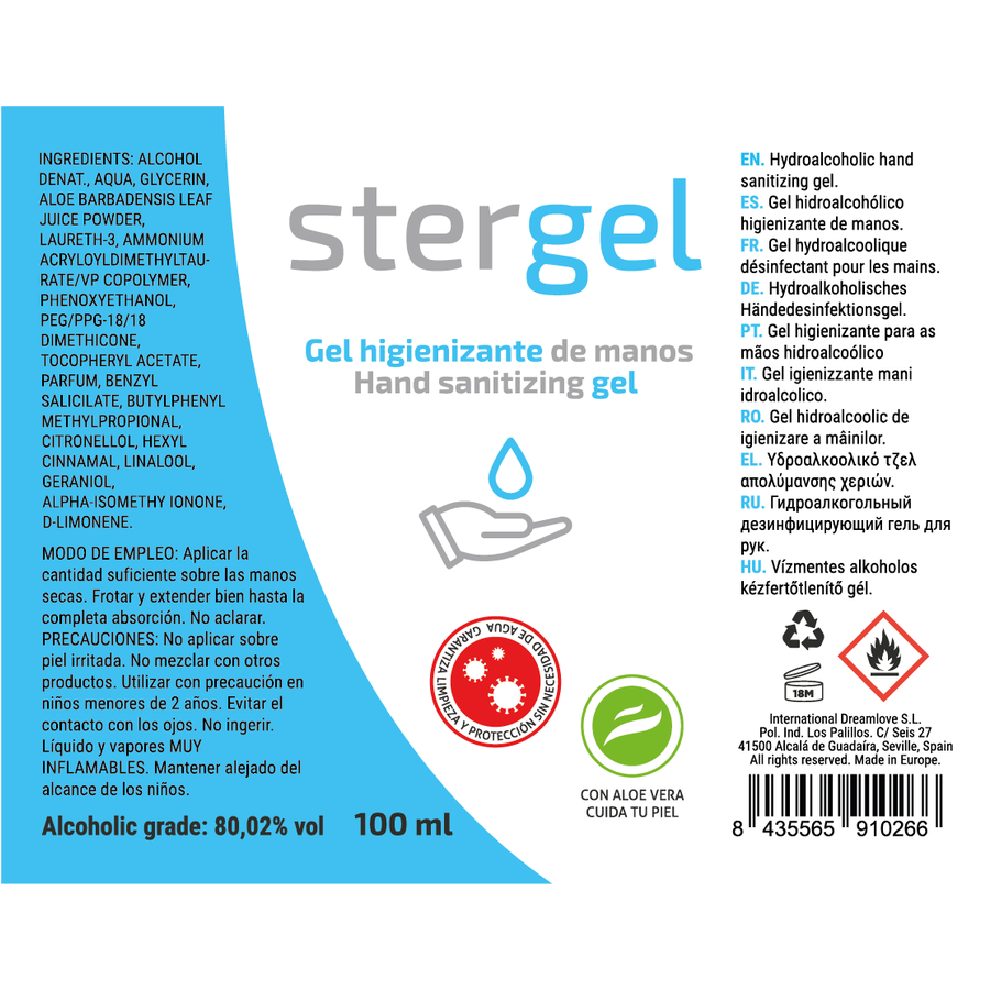 STERGEL - HYDROALKOHOLISCHES HÄNDESANITISIERUNGSGEL ALOE VERA 100ML – Erotik-Zubehör Bild 3