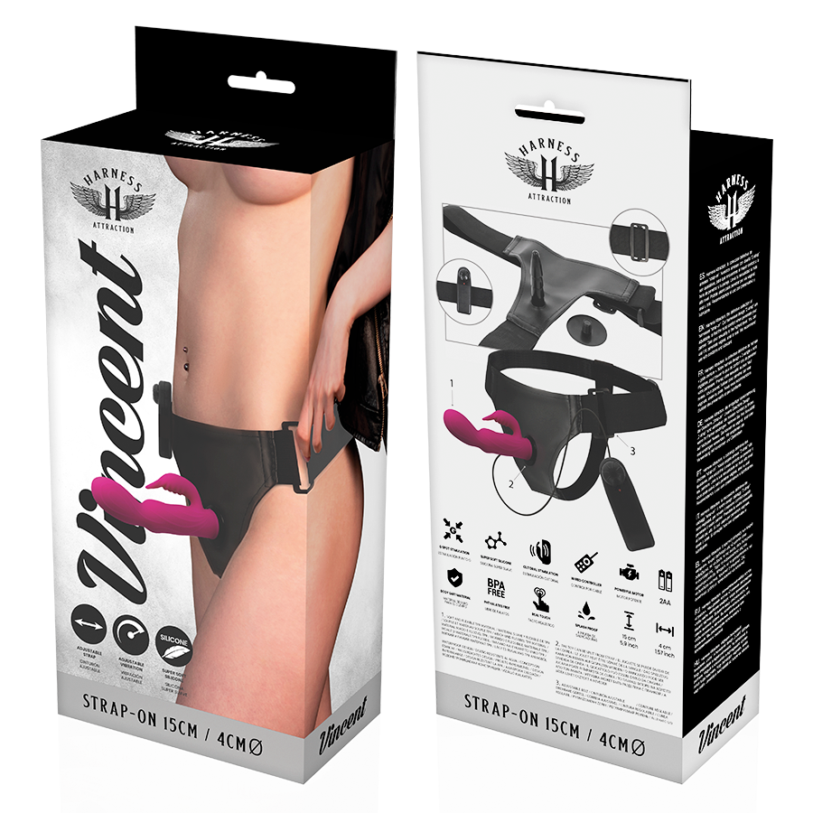 Harness Attraction Vincent Rabbit Strap-On 15 cm – Vibrator Harness Set Detailansicht bei Secret Pulse