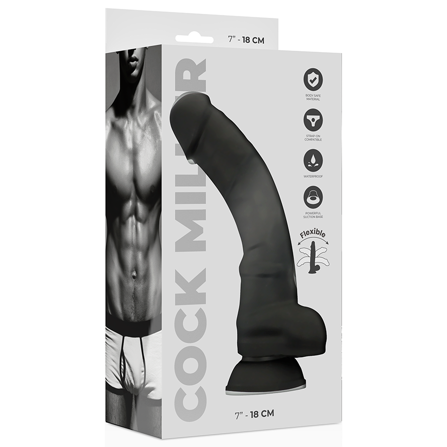 COCK MILLER – 18 cm Artikulierbarer Cocksil Dildo Schwarz Produktansicht und Details