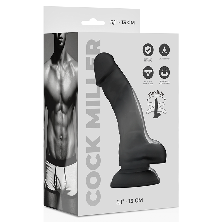 COCK MILLER – 13 cm Artikulierbarer Cocksil Dildo Schwarz Produktansicht und Details