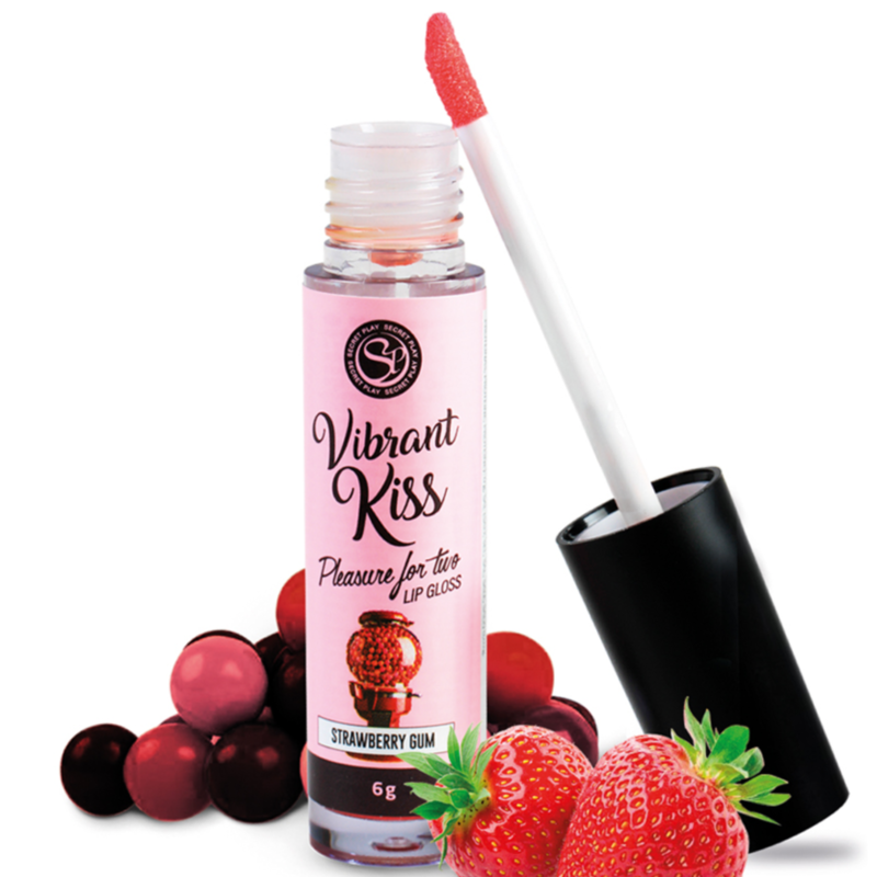 SecretPlay Lip Gloss Vibrant Kiss Strawberry Gum 6 g – 100 % essbar | Secret Pulse – Erotik-Zubehör von Secret Pulse