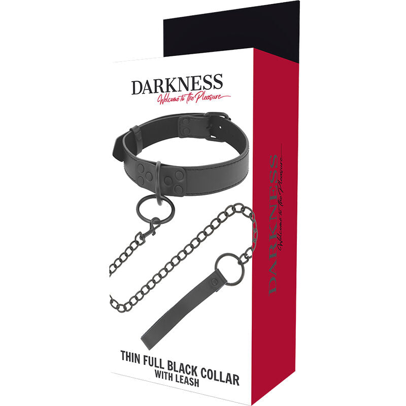 DARKNESS Schwarze Halskette mit Kette – Neopren & PU-Leder, BDSM | Secret Pulse hochwertiges Zubehör
