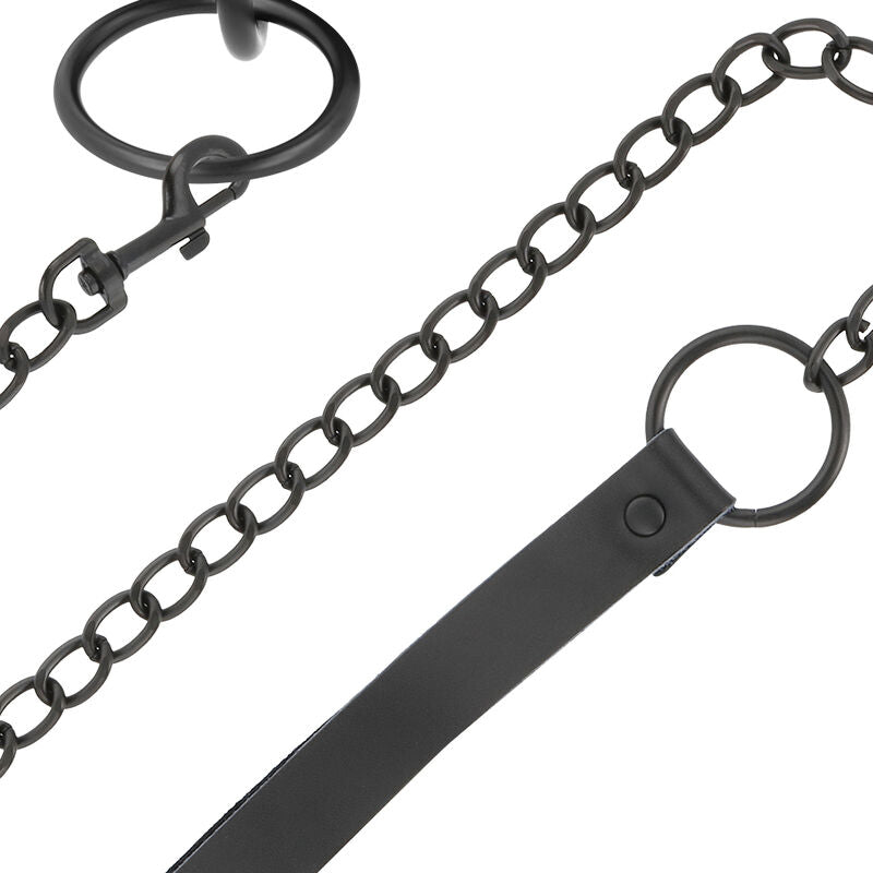 DARKNESS Schwarze Halskette mit Kette – Neopren & PU-Leder, BDSM | Secret Pulse für sinnliche und diskrete Momente