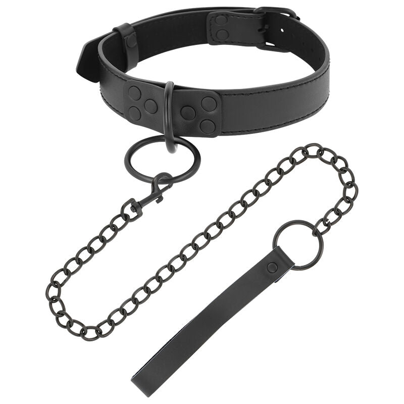 DARKNESS Schwarze Halskette mit Kette – Neopren & PU-Leder, BDSM | Secret Pulse Produktansicht und Details