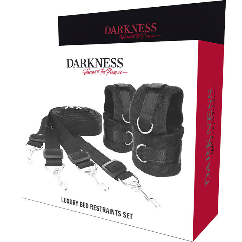 DARKNESS Bettband-Set – Verstellbare Neopren-Hand- & Fußmanschetten für Bondage | Secet Pulse