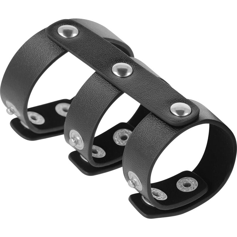 Darkness Verstellbarer Doppel-Penis- & Hodenring – Kunstleder, BDSM & Sexspielzeug bei Secret Pulse im Erotikshop