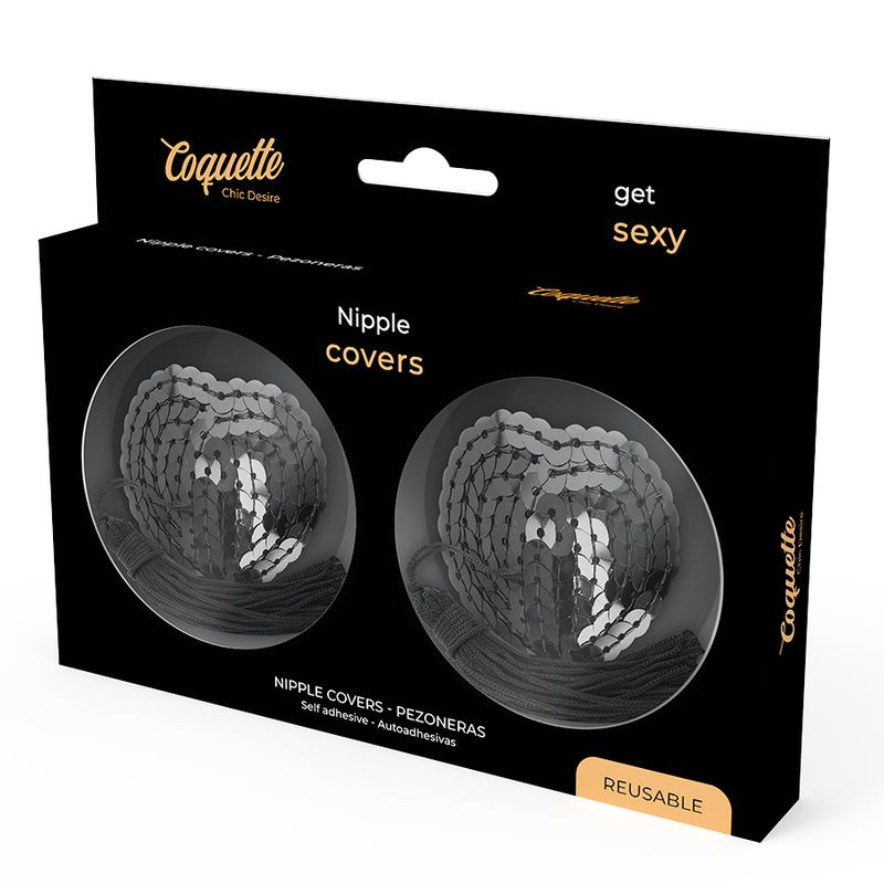 Coquette Chic Desire Schwarze Pailletten-Nippelabdeckungen – Sexy & Glitzernd – Brust-Accessoire Bild 4