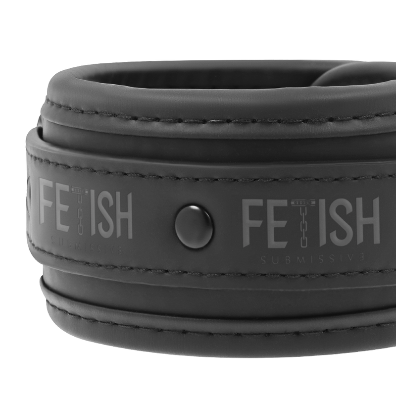 FETISH SUBMISSIVE - HALSKETTE UND HANDSCHELLEN AUS VEGANEM LEDER MIT NOPRENE-FUTTER für sinnliche und diskrete Momente
