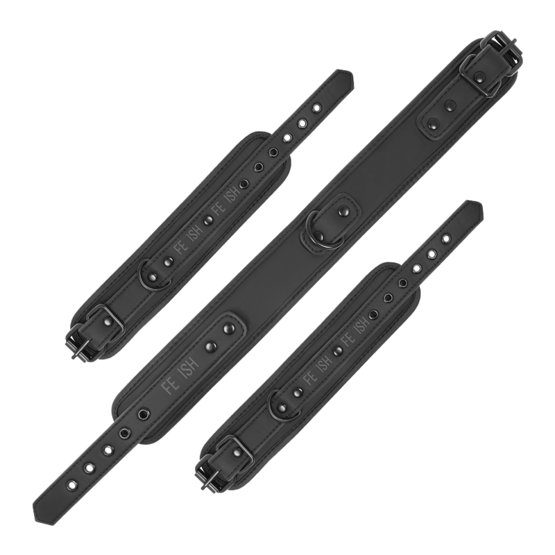 FETISH SUBMISSIVE - HALSKETTE UND HANDSCHELLEN AUS VEGANEM LEDER MIT NOPRENE-FUTTER hochwertiges Zubehör