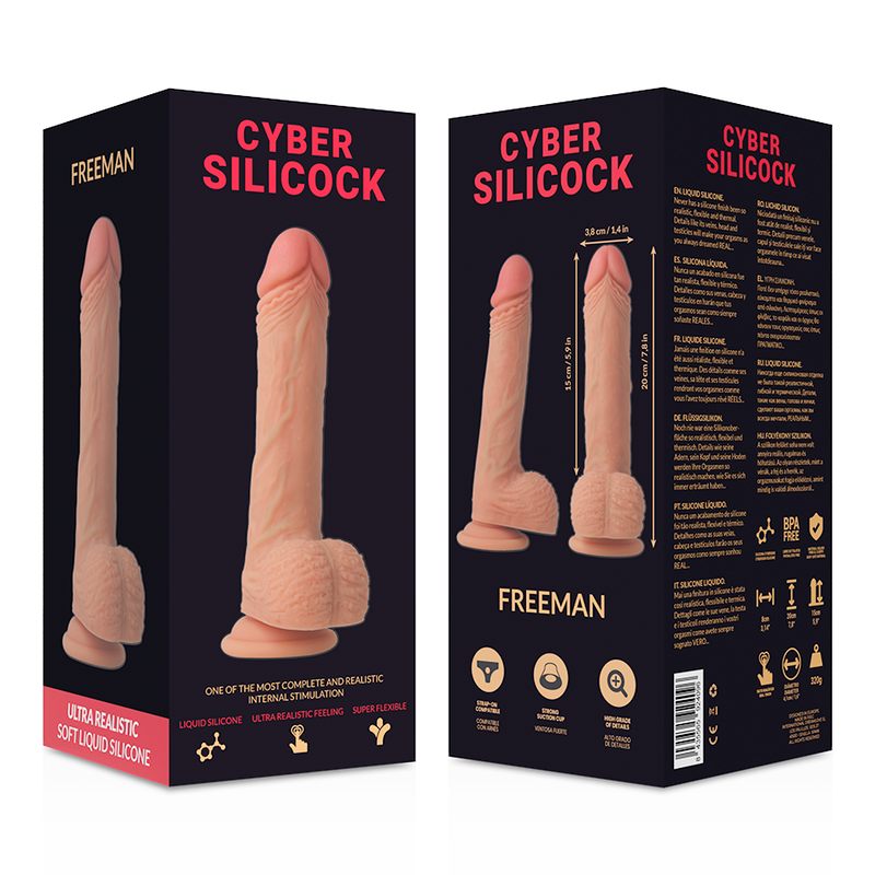CYBER SILICOCK - STRAP-ON FREEMAN FLÜSSIGE SILIKON MIT 3 RINGEN GRATIS 20 CM -O- 3.8 CM – Strap-On Dildo Bild 8