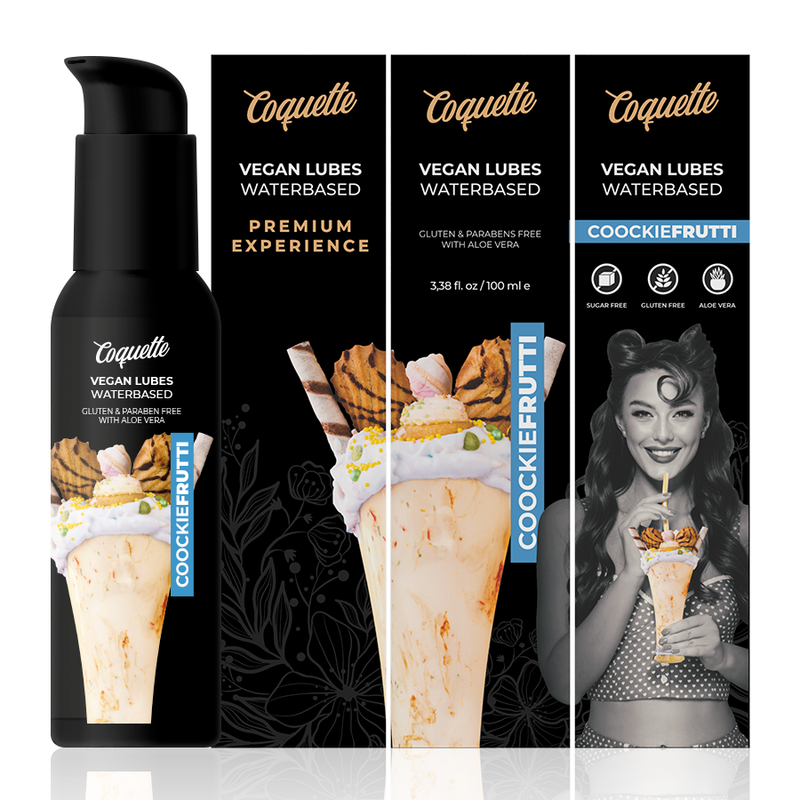 COQUETTE CHIC DESIRE - PREMIUM EXPERIENCE VEGANES SCHMIERMITTEL COOKIEFRUTTI 100ML Produktverpackung und Details