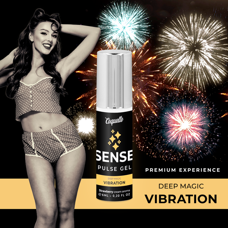COQUETTE CHIC DESIRE - PULSE ERDBEER VIBRATIONSGEL PREMIUM FLÜSSIGKEIT 6ML Produktverpackung und Details