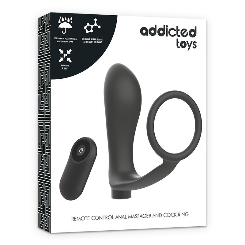 ADDICTED TOYS - PENISRING MIT FERNBEDIENUNG ANALPLUG SCHWARZ WIEDERAUFLADBAR Produktansicht und Details