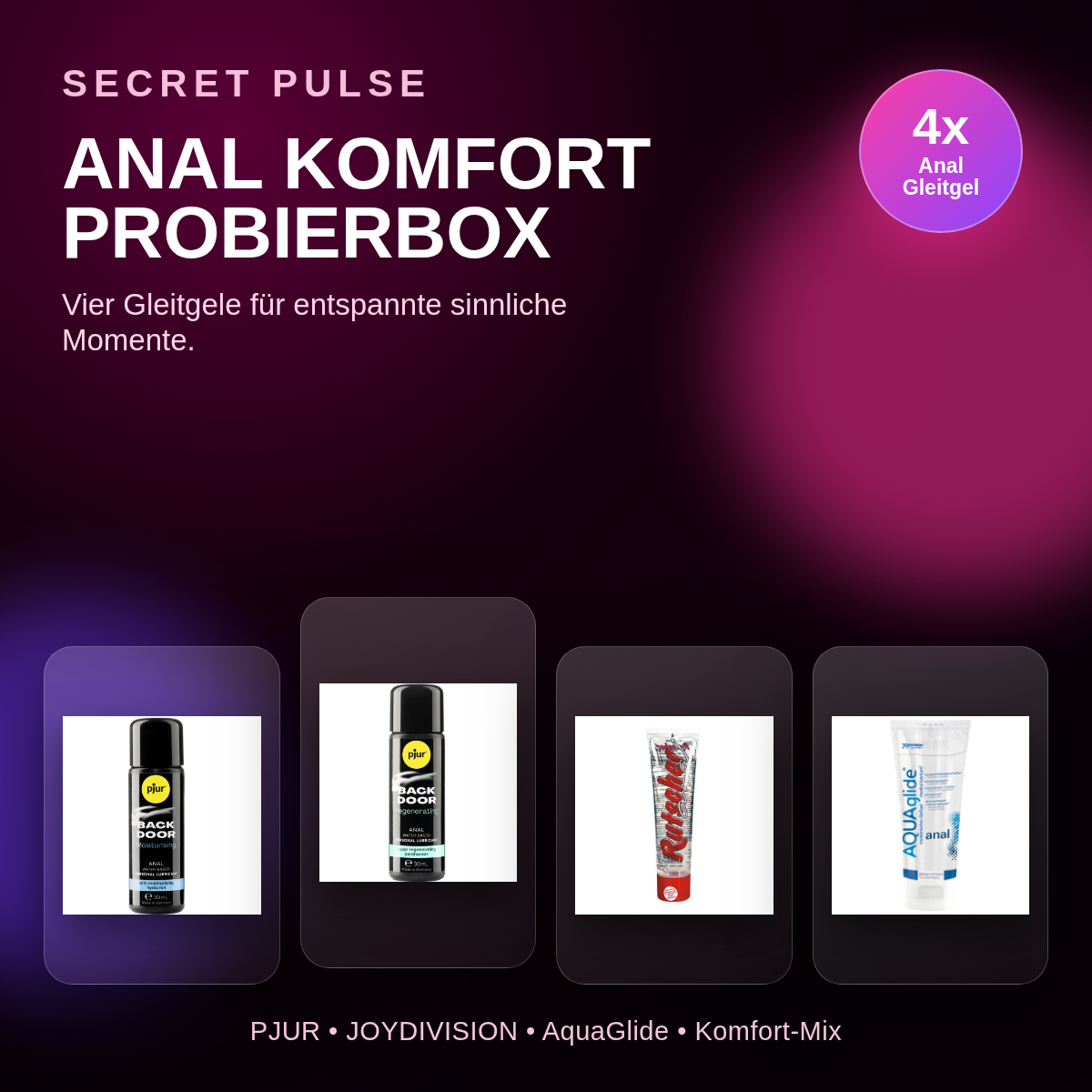 Secret Pulse Anal Komfort Probierbox – 4 Gleitgele mit echten Packshots