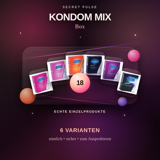 Secret Pulse Kondom Mix Box – modernes Secret Pulse Cover mit echten Einzelprodukten